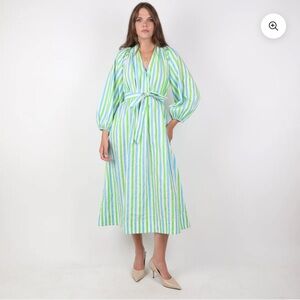 RHODE Rio Dress Eden Stripe Green Blue Striped Maxi Dress Cotton Small